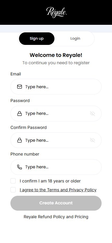 Reyale sign up screen
